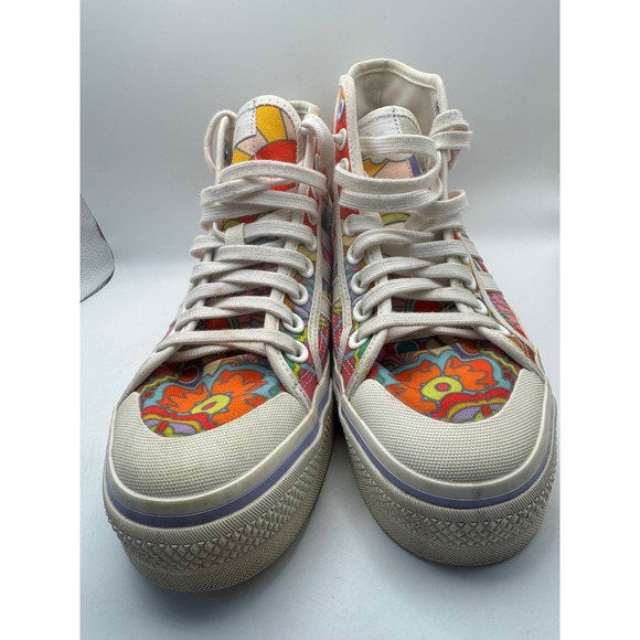 Adidas NIZZA Platform High Top Sneakers Floral Print White Women's 8.5 - Picture 10 of 12